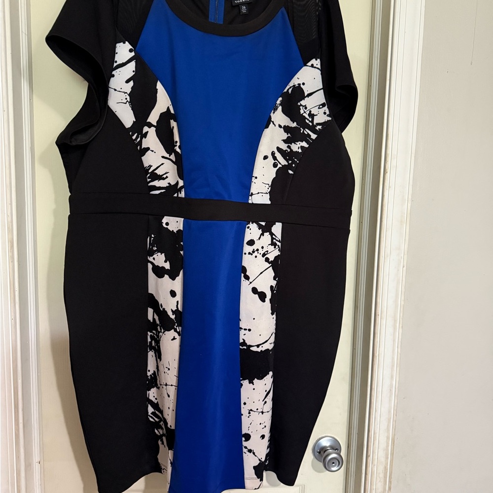 Blue and Black Bodycon Dress with Raglan Sleeves